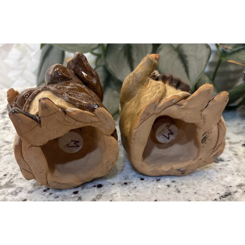 VTG Homemade Studio Pottery Folk Art Old Couple Salt & Pepper Shaker Rustic Pair
